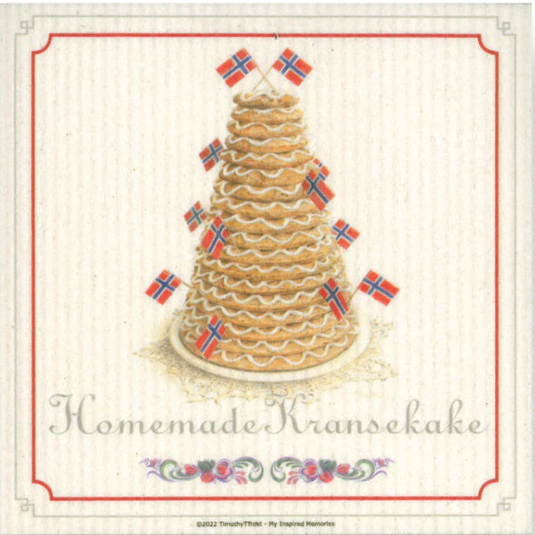 Swedish Dishcloth - Homemade Kransekake w/Norway Flags
