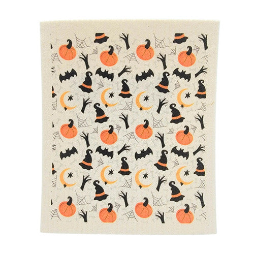 Swedish Dishcloth - Halloween Witch Hats And Pumpkins