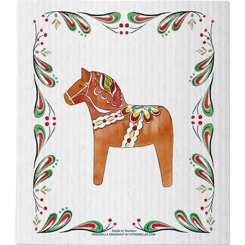 Swedish Dishcloth - Dalahorse & Leaves