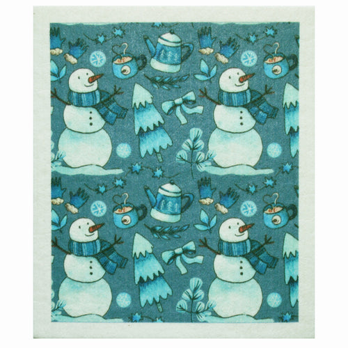 Swedish Dishcloth - Snowman & Hot Chocolate