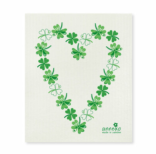 Swedish Dishcloth - Four Leaf Clovers Heart