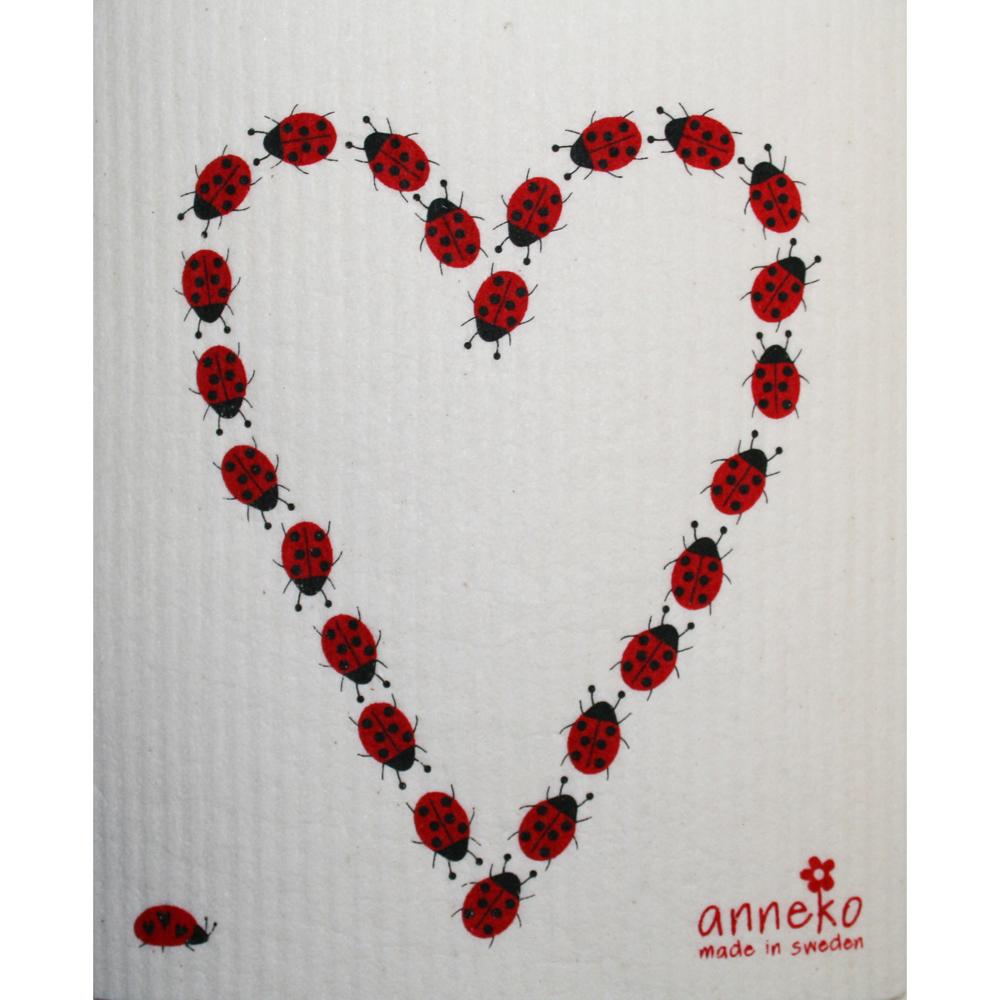 Swedish Dishcloth - Ladybug Heart