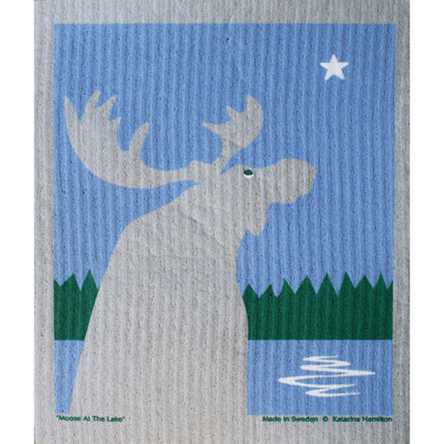 Swedish Dishcloth - Moose at the Lake