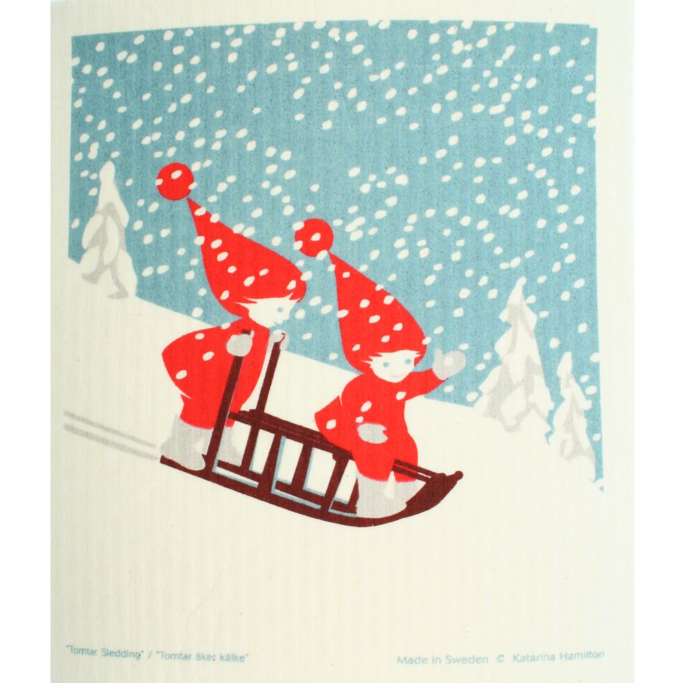 Swedish Dishcloth - Sledding Tomte