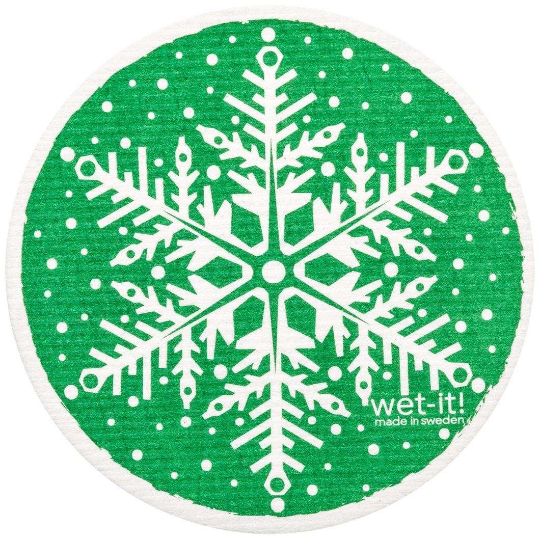 Swedish Dishcloth - Snowflake Green Round