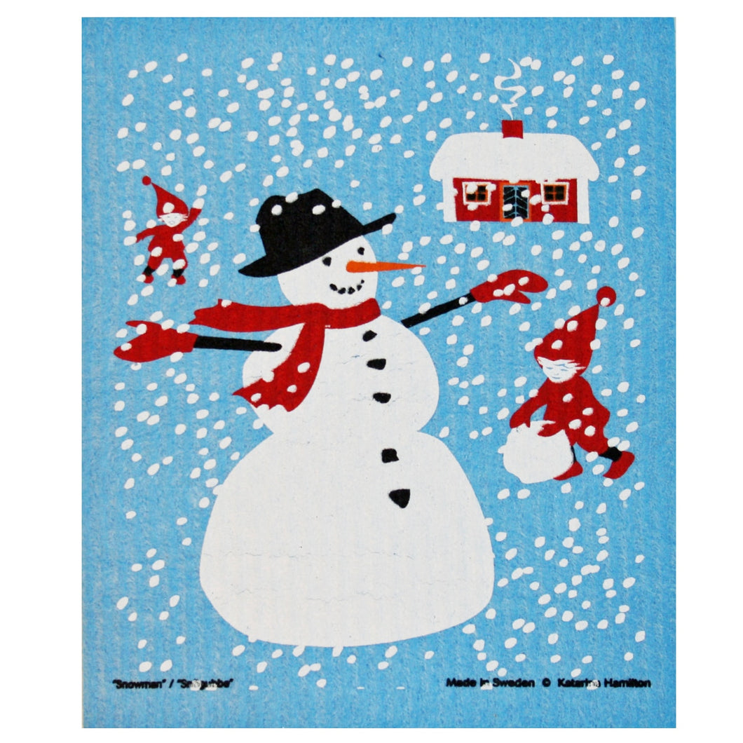 Swedish Dishcloth - Snowman and Stuga