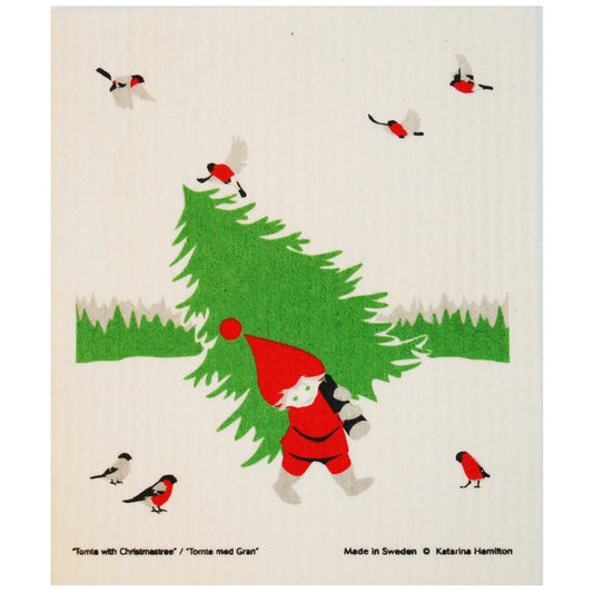 Swedish Dishcloth - Tomte Carrying Tree